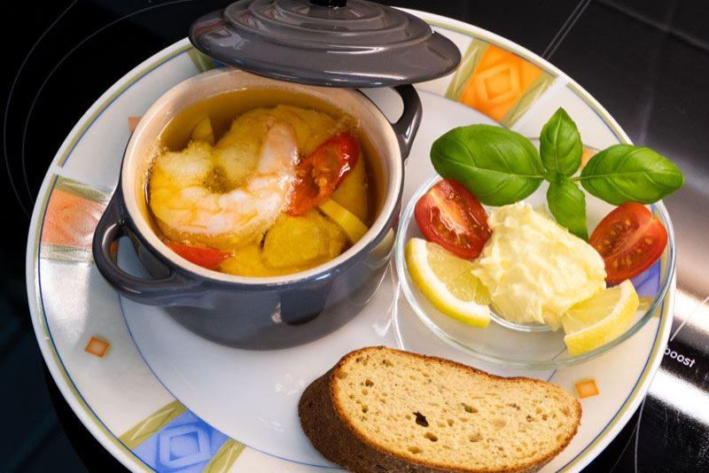 Confierte Garnelen mit Zitronenbutter